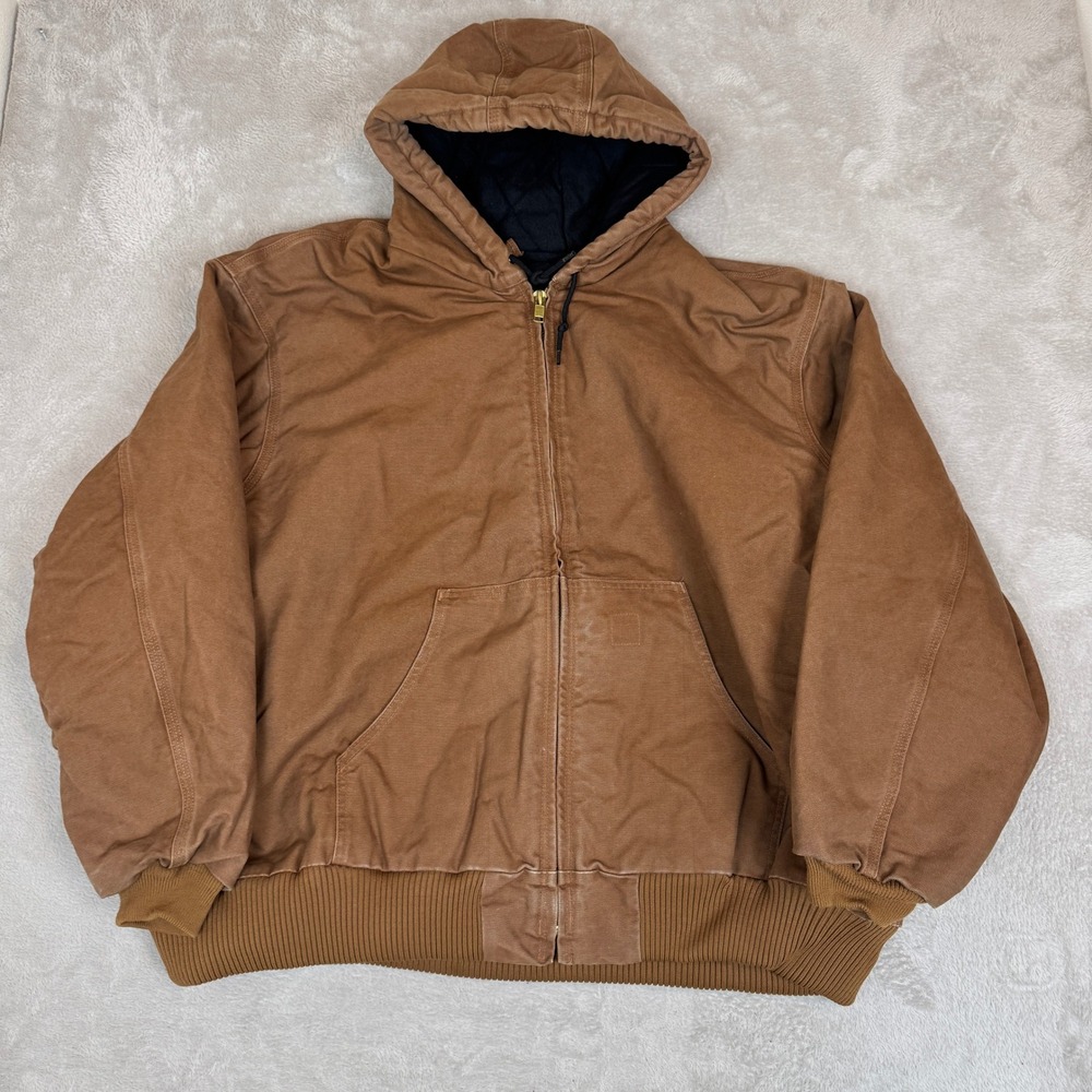 Vintage 90s Carhartt J140 Jacket Mens 2XLT Brown Quilted Lined‎ Hooded Full Zip